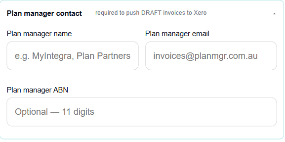 Add participant modal with Plan manager contact section expanded