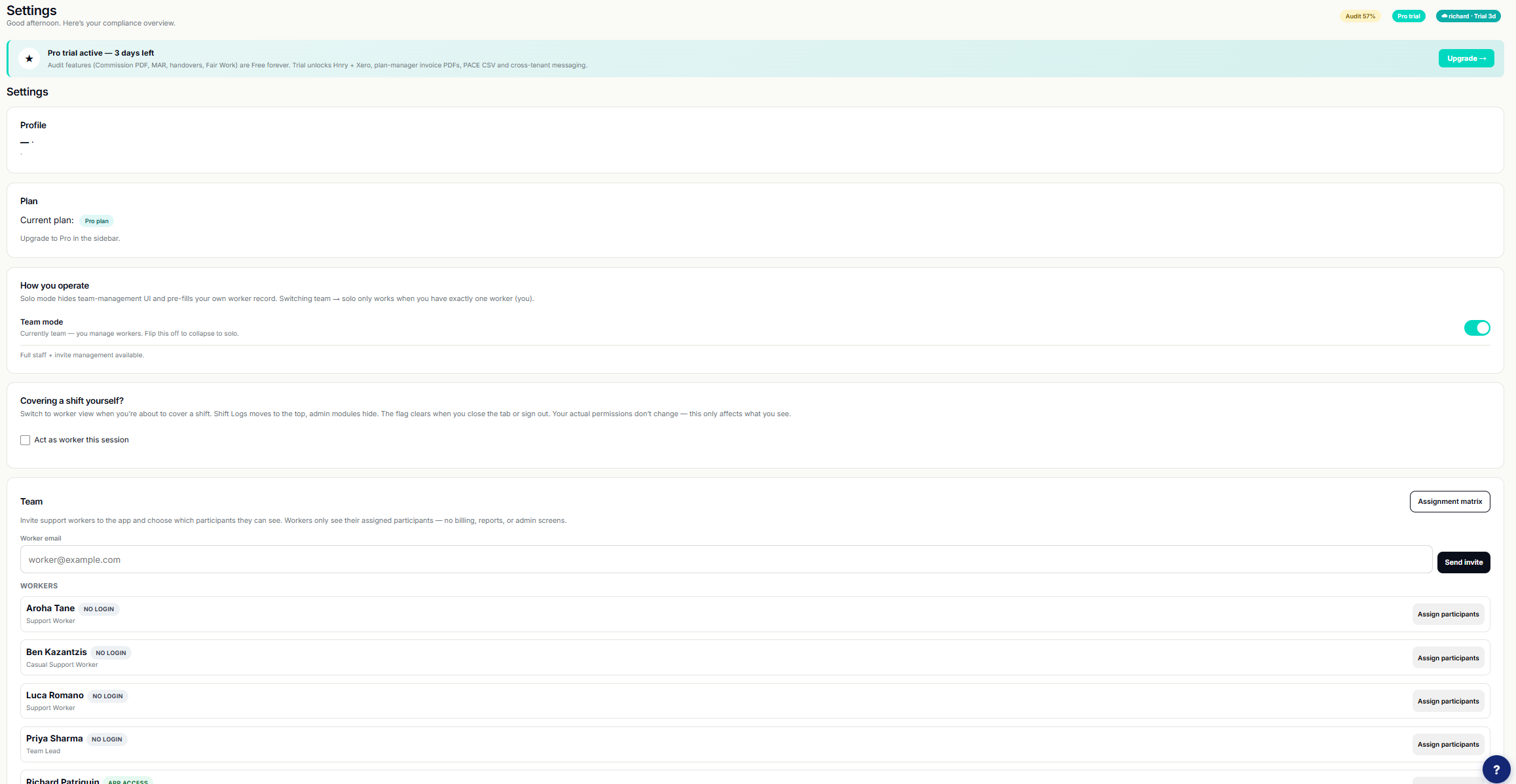 Settings module showing the full card grid
